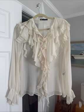 Zara Cream Ruffled Tie-Front Blouse